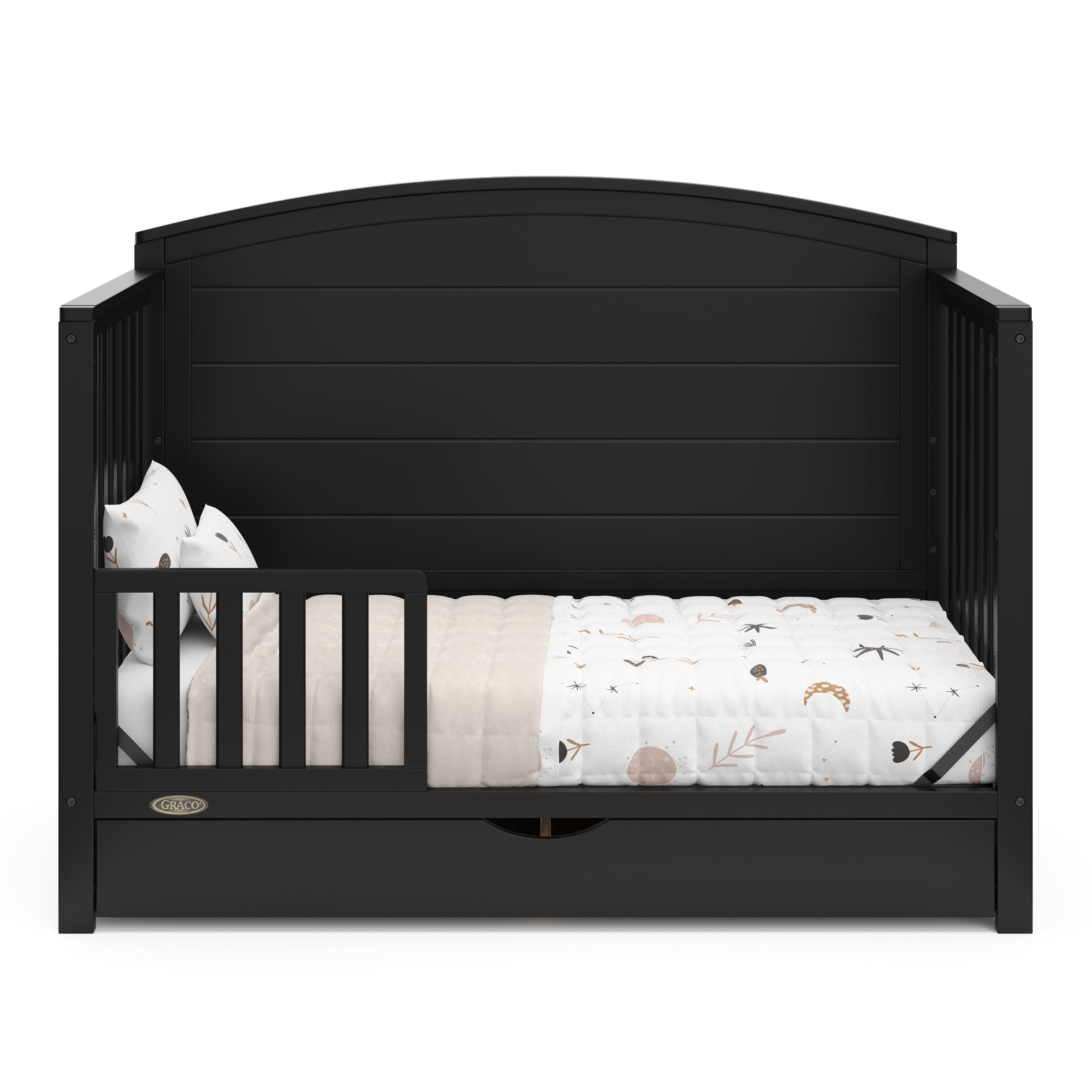 Graco Bellwood 5-in-1 Convertible Crib with Drawer and Premium Crib & Toddler Mattress Bundle, Black