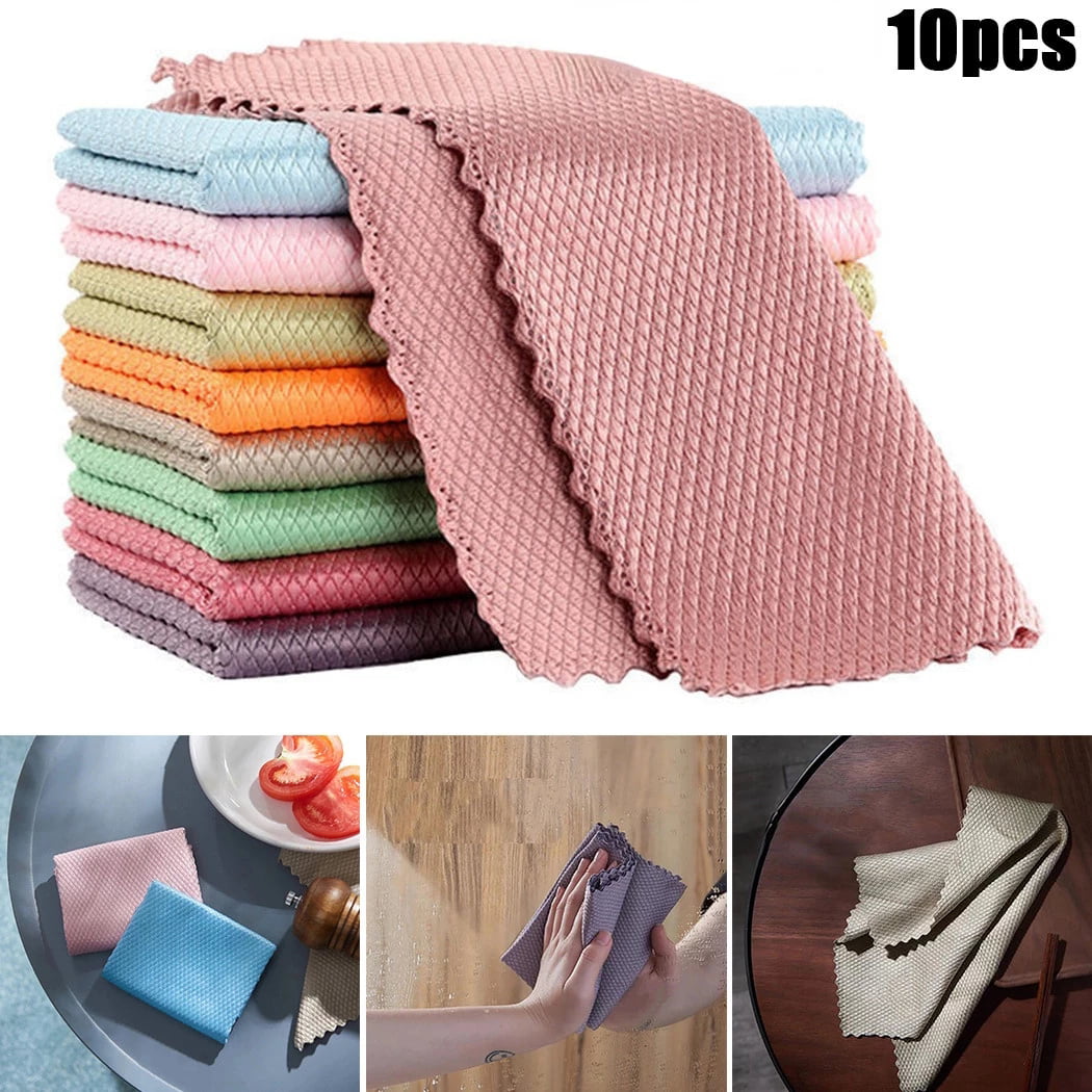 5pcs Random Color Superfine Fiber Cleaning Cloth, Size Approx. 9.44 Inches  X 9.44 Inches, Wave Pattern Dish Cloth, Kitchen Cleaning Coral Fleece  Wiping Rag, Oil Stain Removing Sponge Cloth