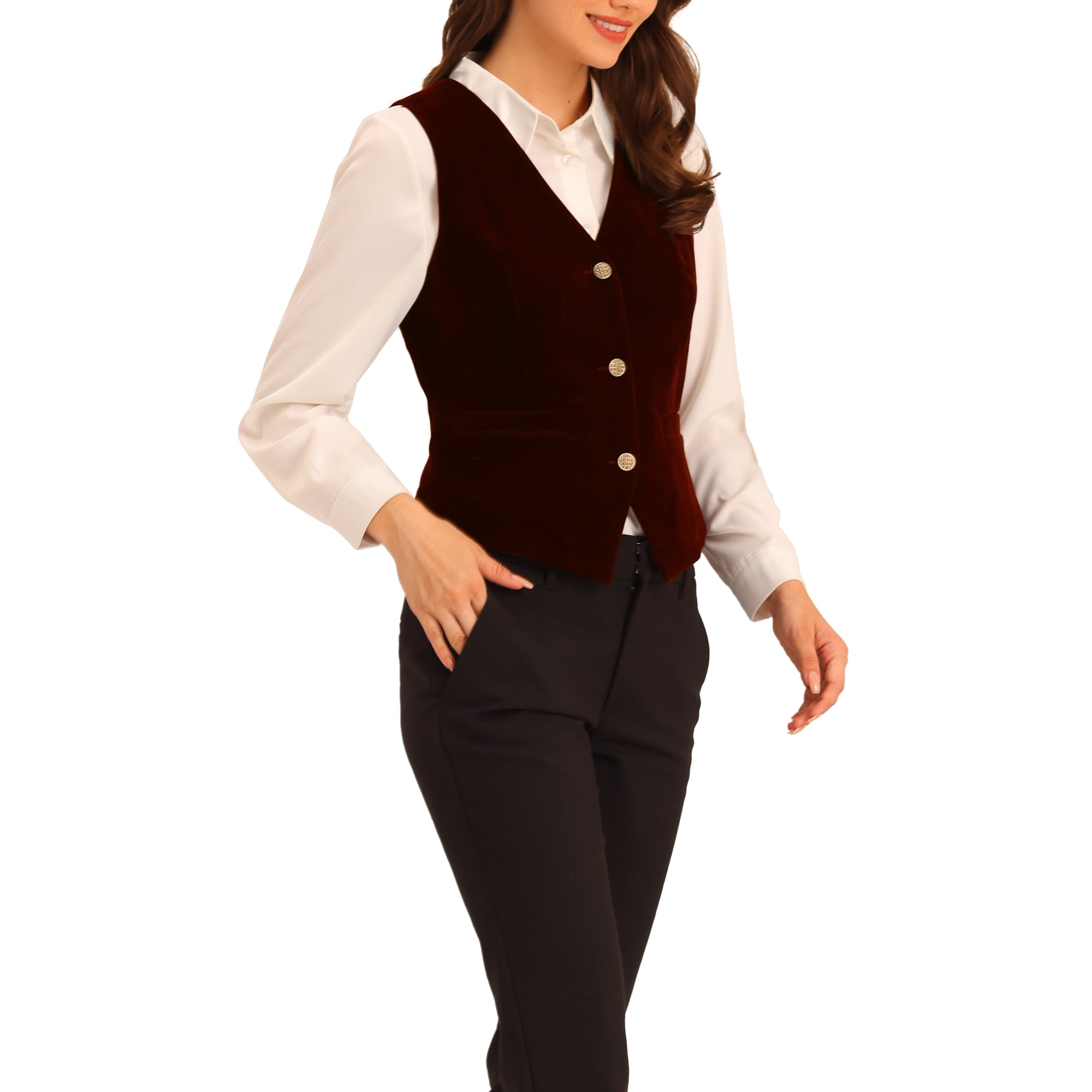 INSPIRE CHIC Women's Waistcoat Steampunk Velvet Christmas
