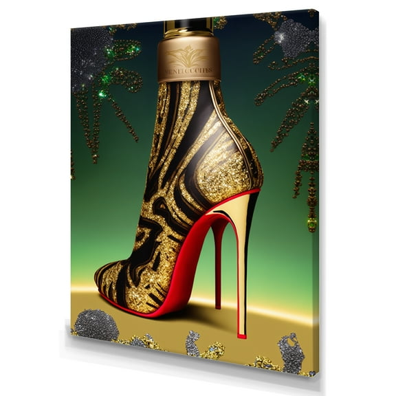 Designart Black And Gold High Heel Shoe II Canvas Wall Art