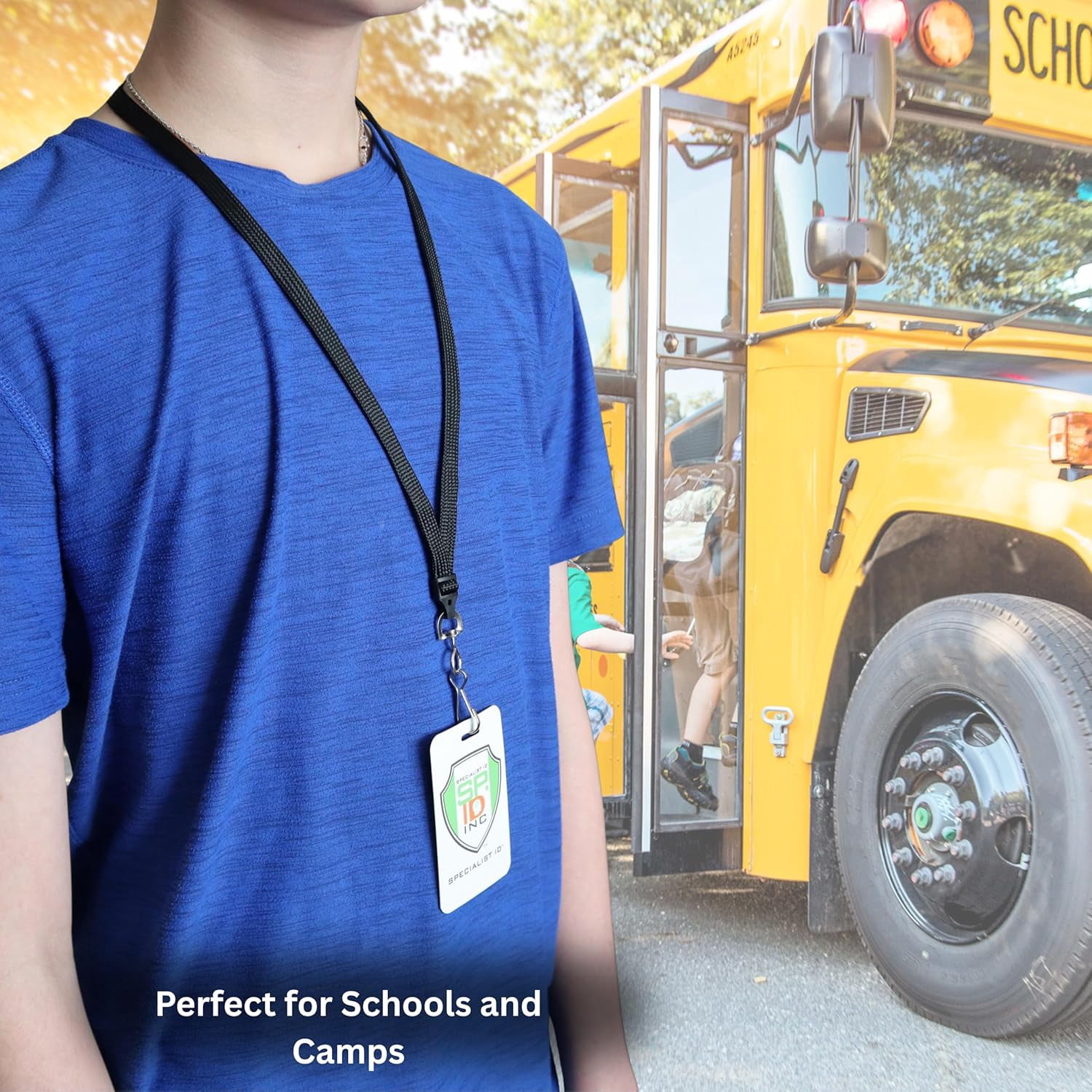 Bulk 100 Pack - Short Lanyards for Students & Teachers - Safety Breakaway Lanyard - Very Short Neck Straps for ID Badges, Keys - Bulk Student ID Holders for Schools & Field Trips (Black)
