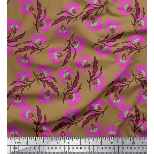 Soimoi Brown Velvet Fabric Knapweed Floral Print Fabric by Yard 58 Inch Wide
