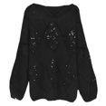 thumbnail image 3 of CAIXIA Sequins Tops for Women Argyle Sweater Fall Winter Knit Shirts Crewneck Long Sleeve Loose Pullover Top Party Clubwear, 3 of 5