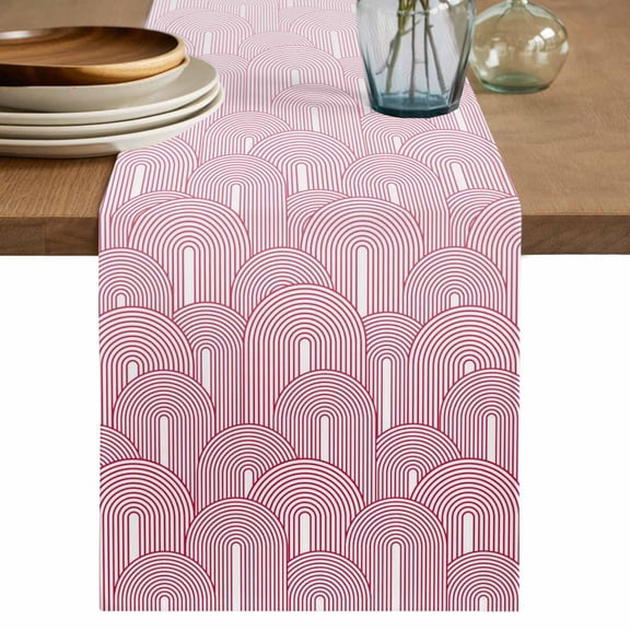 Table Runner 36 Inches Long for Kitchen Dining, Red Ombre Dresser Scarf Farmhouse, Dining Table Decorations for Wedding/Parties, Farmhouse Stripes Modern Abstract Art 13 x 36 In