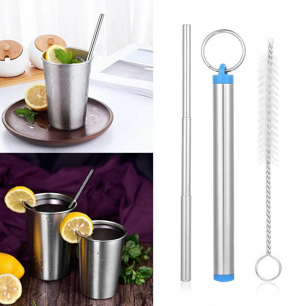 Telescopic Drinking Straw Stainless Steel Metal Straw Cleaning Brush