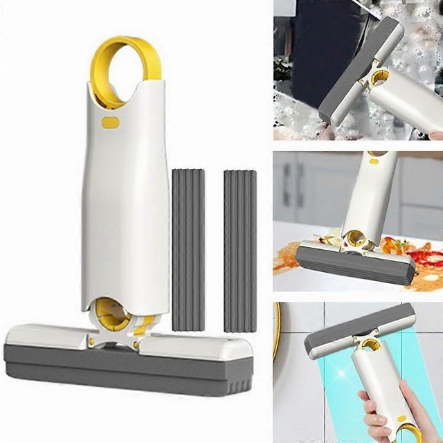 Mini trapeador portátil autoapretable de 3 piezas, trapeador de limpieza absorbente fuerte sin lavado para espacios pequeños, mini trapeador de limpieza con manos libres para uso en seco y húmedo pa