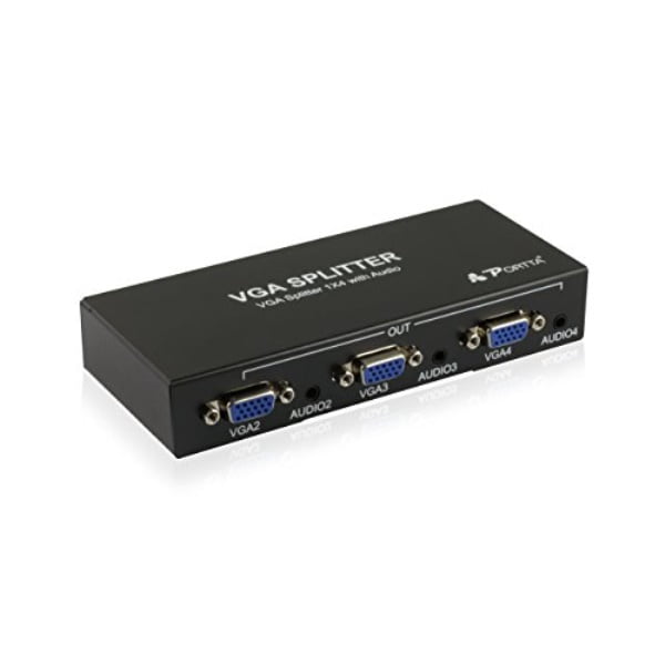 portta 4 port 1x4 vga splitter with 3.5mm stereo audio support