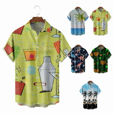 

Adult Casual Button Down Short Sleeve Tee Shirts Fashion Relaxed-Fit Costume For Men Boys