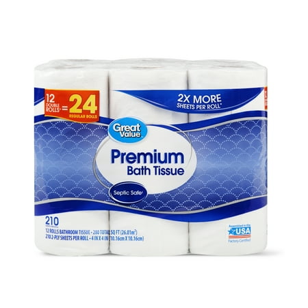 Great Value Premium Bath Tissue, 12 Double Rolls