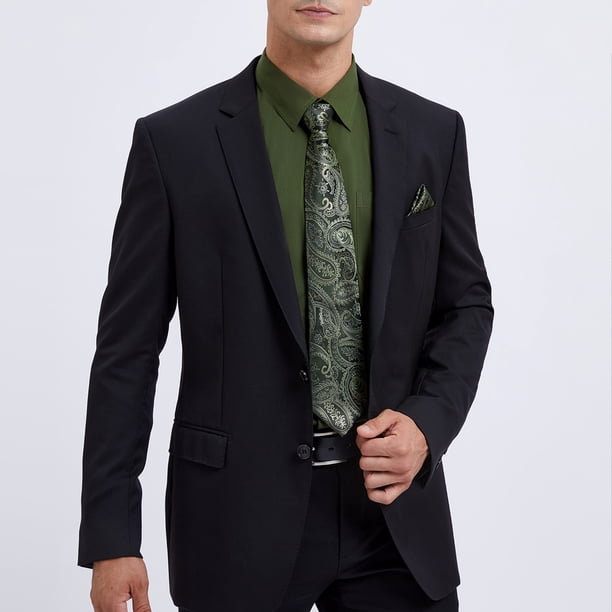 Men's Long Sleeve Dress Shirt Set - Navy, With Matching Tie & Handkerchief, 17-17.5 Neck, 34-35 Sleeve