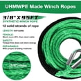 thumbnail image 6 of 3/8 in x 95 ft Synthetic Winch Rope with Protecting Sleeve and Thimble, 26,500 lb Break Strength - Heavy Duty Winch Rope for ATV, UTV, Boat Trailer, Jeep, Quad, Polaris, Winch Cable (Green), 6 of 12