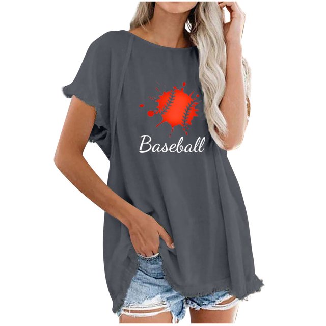 Camiseta informal para mujer, blusa estampada con cuello redondo y manga corta, Tops OAVQHLG3B Store lin121212