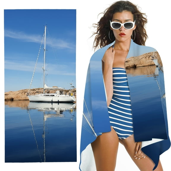 RKSupls Oversized Microfiber Beach Towel - Nordic Coastal Minimalist Print, Ultra-Soft Microfiber Suitable for Bathroom, beach, Soft Super Absorbent- 30x60 in