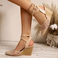 thumbnail image 4 of Rokment Women's Lace Flower Wedge High Heels Dressy Sandals Bridal Elegant Delicate Crochet Pointed Closed Toe Chunky Heeled Dress Pumps Strappy Shoes for Summer Fall Beige Size 6, 4 of 9