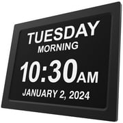 American Lifetime Newest Version Day Clock - Extra Large Impaired Vision Digital Clock with Battery Backup & 5 Alarm Options - Black 12 Inch