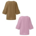 thumbnail image 5 of BVOFAR Cotton Linen 3/4 Sleeve Shirts for Women Solid Color Notch V Neck Tops Summer Plus Size T-Shirts Casual Loose Fit Tees 2 Pcs, 5 of 7