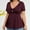 Wine, variant on Womens Plus Size Tops Big Size Solid Color Front Buckle Clasp Waist Defined V Neck Short Sleeve Blouses