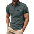 thumbnail image 2 of pstuiky camisetas de hombre, Camisa tipo jersey para hombre, de color liso, con cremallera, manga corta y cuello vuelto camisas casuales para hombre s, 2 of 6