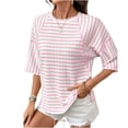 thumbnail image 2 of Hilenly Oversized Tshirts for Women Short Sleeve Striped Tee Shirt Casual Crewneck Summer Tops, 2 of 9