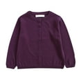 thumbnail image 2 of TQWQT Girl's Dark Purple Cardigan Long Sleeve Open Front Crewneck Sweater Size 3 Years Button up Basic Knit Tops Fall Outwear Coat, 2 of 3