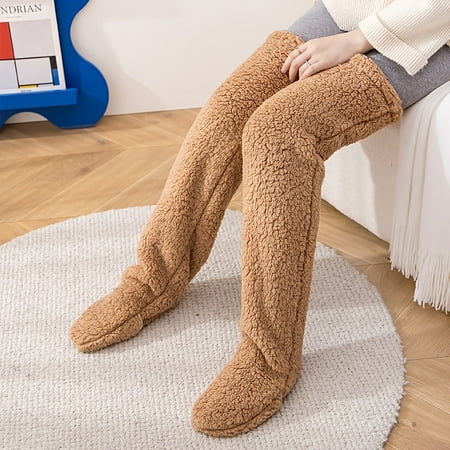 

Over Knee High Fuzzy Socks Plush Slipper Stockings Furry Long Leg Warmers Winter Home Sleeping Socks For Women