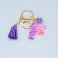 thumbnail image 2 of Hangs Pendant 2 Resin Glittering Letter Keychain with Color Stitching Flowing Design Purple Drop Glue English Character Key Chain, 2 of 5