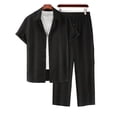 thumbnail image 5 of TaTaai Mens Two Piece Tracksuits Mens Solid Color Lapel Short Sleeve Button Top with Elastic Waist Long Pants Beach Set Gift, 5 of 6