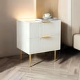 thumbnail image 5 of GStone White Nightstand with 2 Fluted Drawers – Modern Bedside Table with Metal Legs & Handles, High Gloss Finish Night Stand for Bedroom, Living Room, End Table, 5 of 5