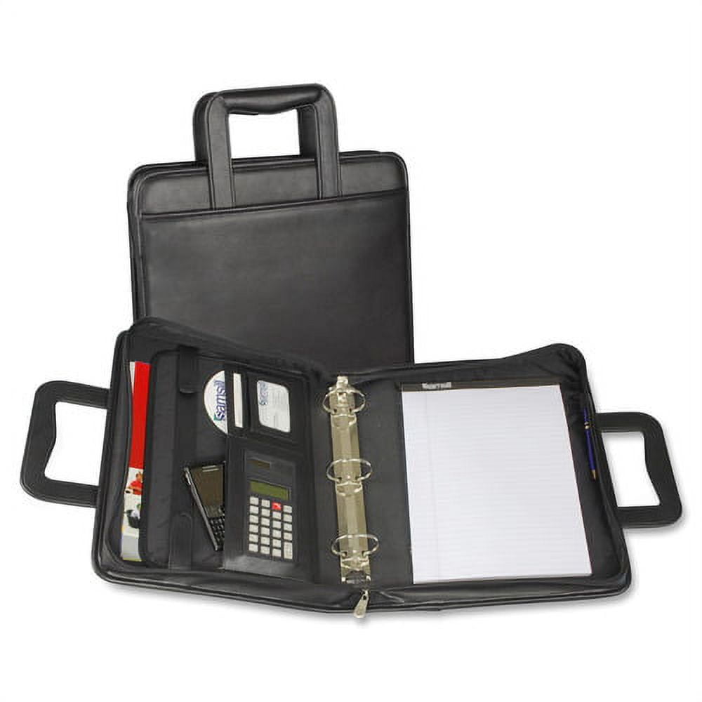 Samsill Sterling Zipper Binder Portfolio Letter - 8 1/2" x 11" Sheet Size - 3 x Round Ring Fastener(s) - 2" Fastener Capacity for Folder - 2 Exterior, Internal Pocket(s) - Vinyl, Leather - Black - 5.2
