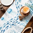thumbnail image 3 of Blue Coastal Jellyfish Table Runner 72 Inches, Fish Coral Ocean Life Underwater Bed Runner Dresser Scarves Tabletop for Indoor Outdoor Parties/Ceremony/Banquet, 13" x 72", 3 of 9