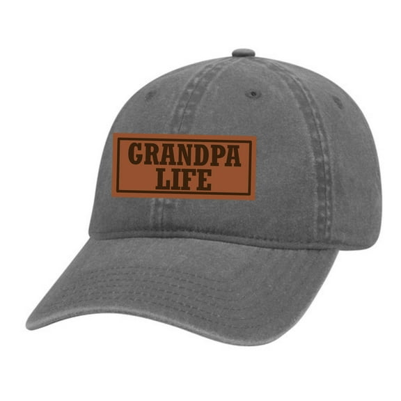 Men's Grandpa Life Father's Day Laser Engraved Leather Patch Twill Buckle Back Hat, Grey