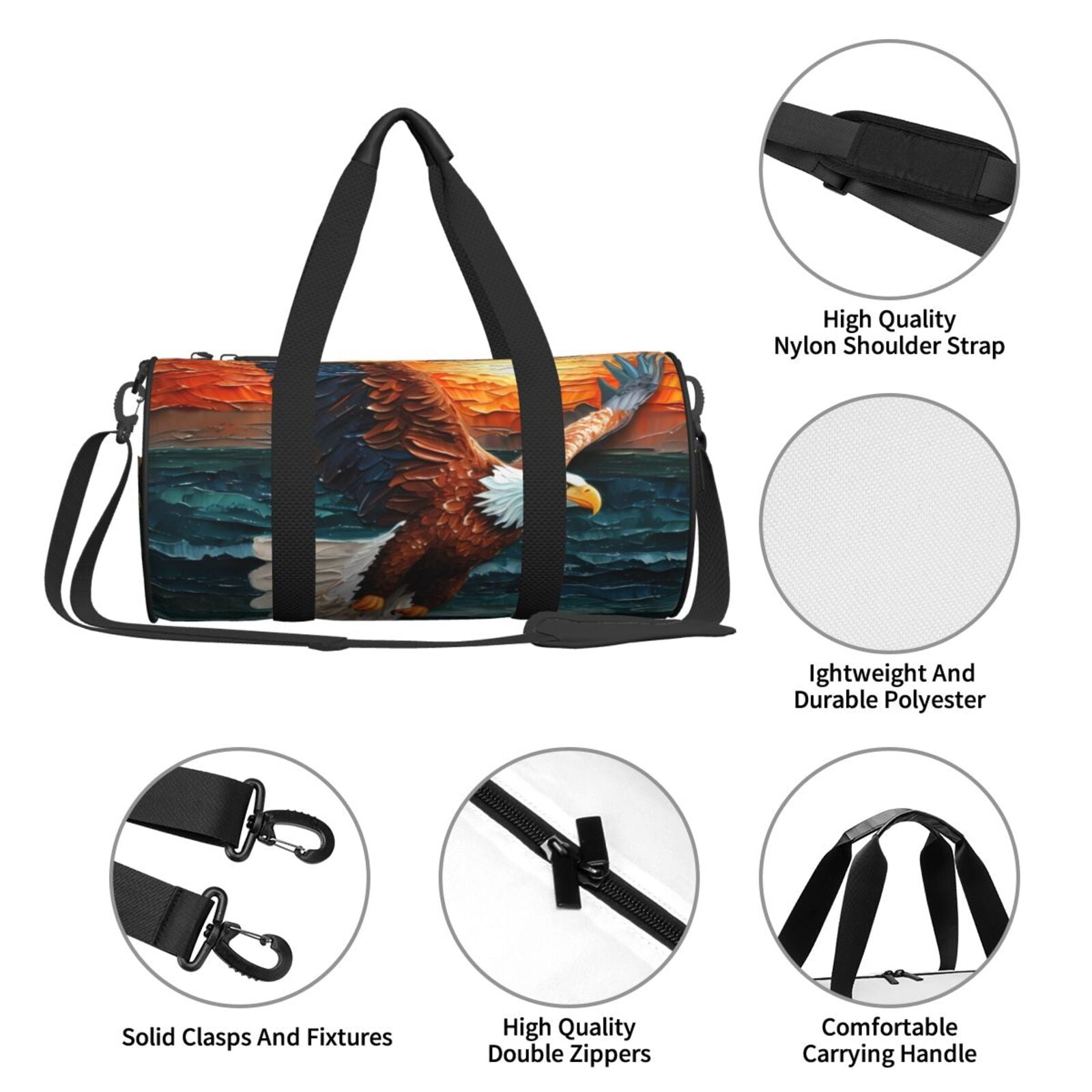 Defioc Textured Bald Eagle for Travel Duffle Bag,Weekender Bag Carry On Tote Bags Hospital Bag Large Capacity Sport Gym Bag for Men Women Fit for Trave, Gym,Weekend