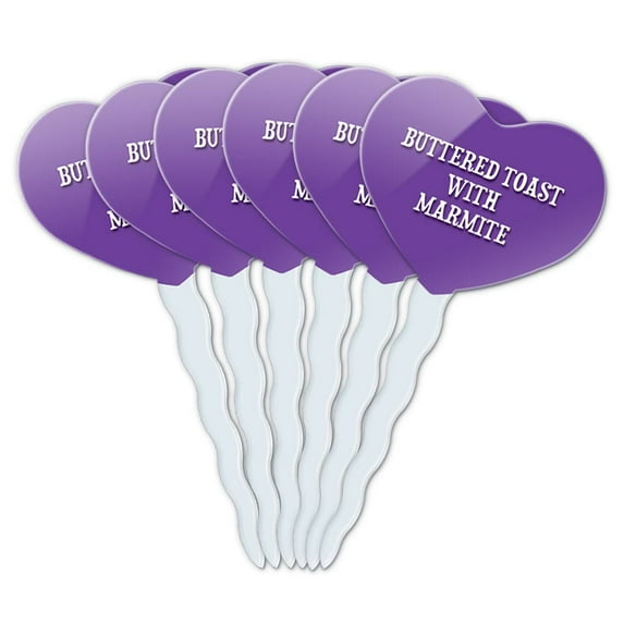 Buttered Toast with Marmite Heart Love Cupcake Picks Toppers - Set of 6