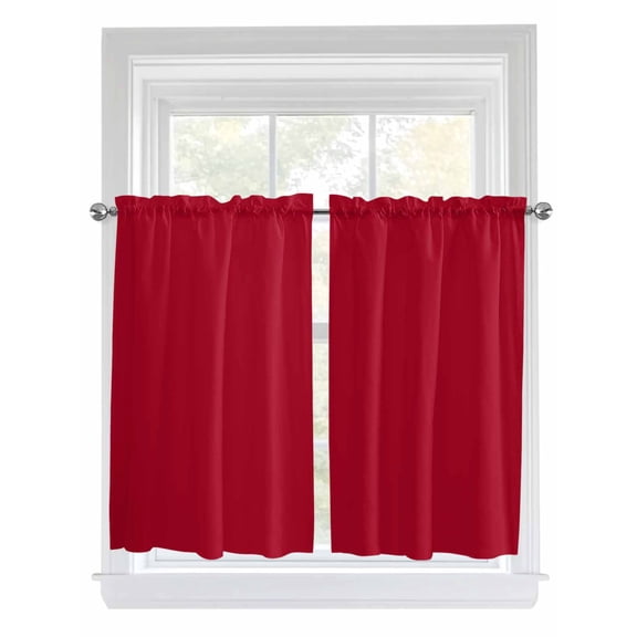 Kitchen Curtains 54 Inches length, Pure Red Window Treatment Curtain Drapes, Simple Solid Color Decorative Window Curtains for Bedroom Cafe, 52"x54", 2 Panels