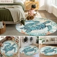 thumbnail image 6 of Teal Sea Turtle Coastal 3.3ft Round Rug, Nautical Summer Beach Starfish Non-Skid Rubber Backing Large Area Rugs - Living Room Bedroom Home Office, Indoor Floor Mat Carpets Washable Rug, 6 of 9