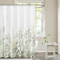 Retro Sage Green Leaves Shower Curtain, Light White Floral Plant Bathroom Decoration Shower Curtain Sets 71x71 Inch with Hooks