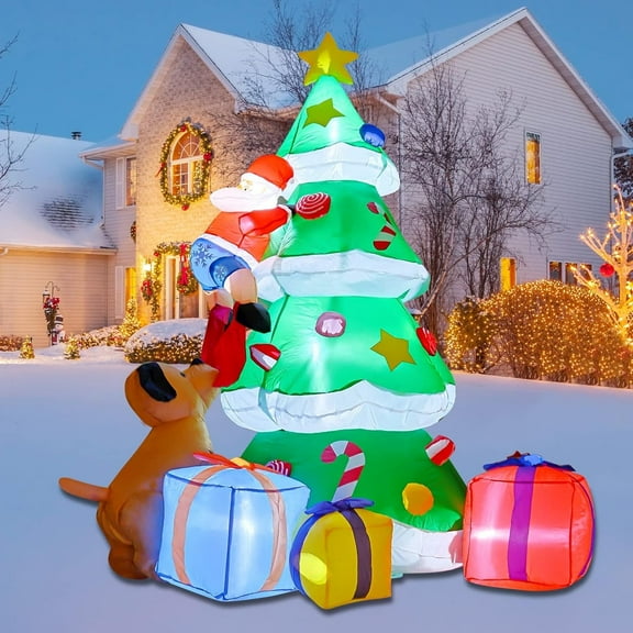 GOOSH Christmas Inflatable 6.8 FT Blow Up Christmas Tree with Gift Boxes, Inflatable Christmas Tree Christmas Tree Inflatable with Lights, Outdoor Christmas Decorations for Xmas Holiday