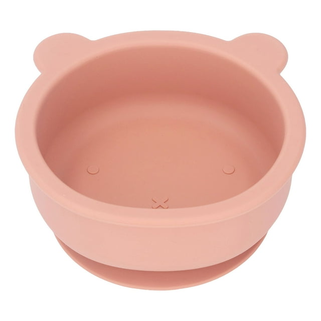 Tazón de silicona de grado alimenticio para bebés, con forma de oso de dibujos animados, con ventosa, color marrón rojizo.