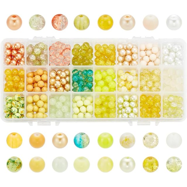 Perlas de vidrio PH PandaHall, 720 unidades, 8 mm, 24 colores, color amarillo