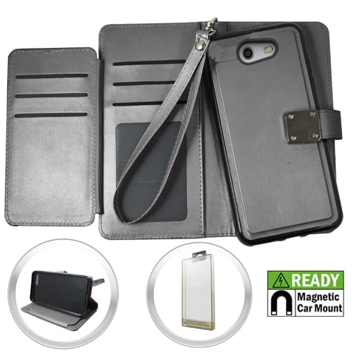 GSA Folio Flip Leather Wallet Case For Samsung Galaxy J3 (2017)/J327 - Black