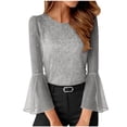 thumbnail image 2 of Cxenplz Women's 3/4 Sleeve Dressy Tops Elegant Crew Neck Blouse Fashion Casual Work Evening Party, 2 of 8