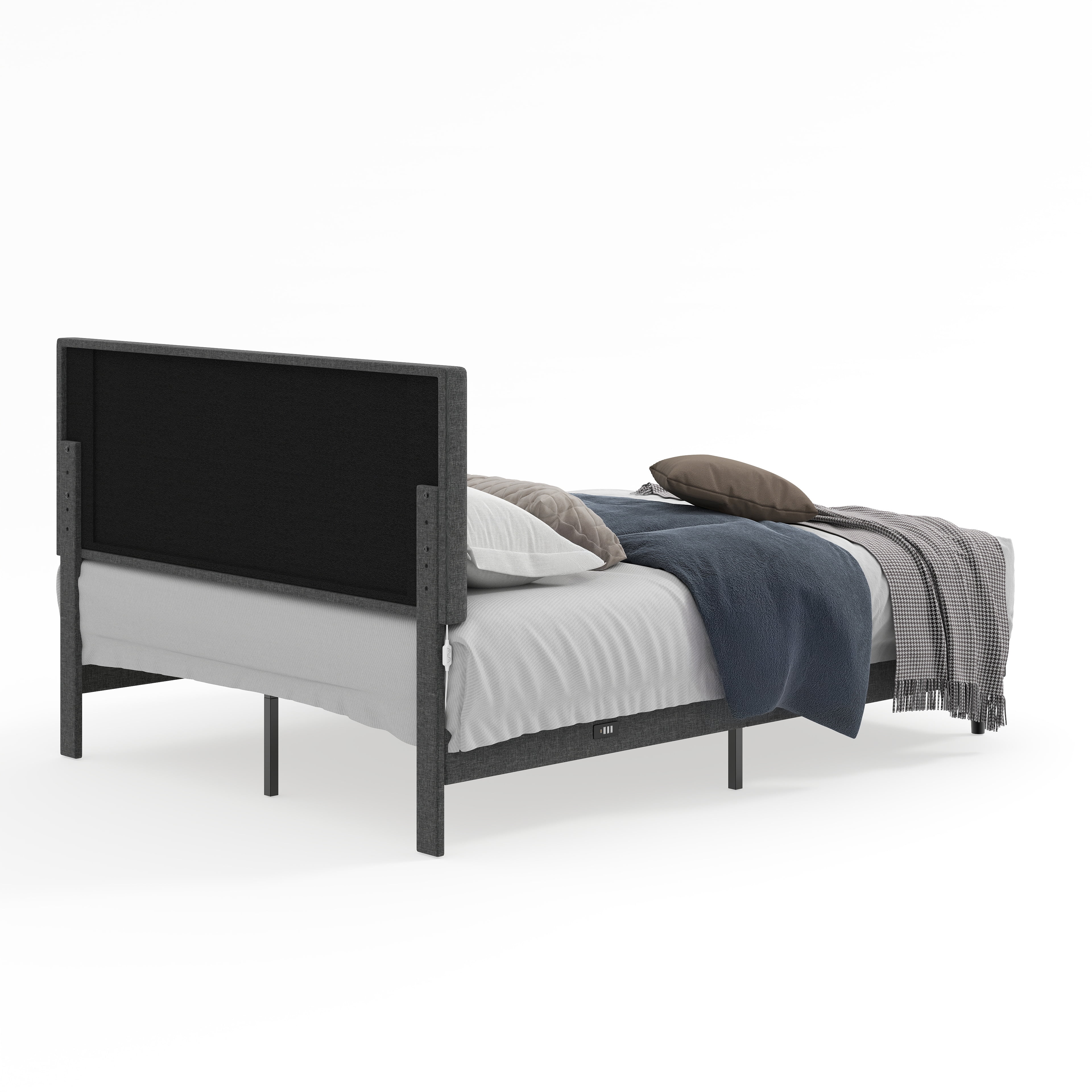 Homy Casa Upholstered Queen Bed with Tech Charging and LED Lights, Modern Headboard, Grey