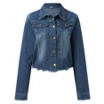 thumbnail image 2 of Vedolay Coats Womens Oversized Fringe Jean Jacket Long Sleeve Denim Jackets,Dark Blue L, 2 of 5