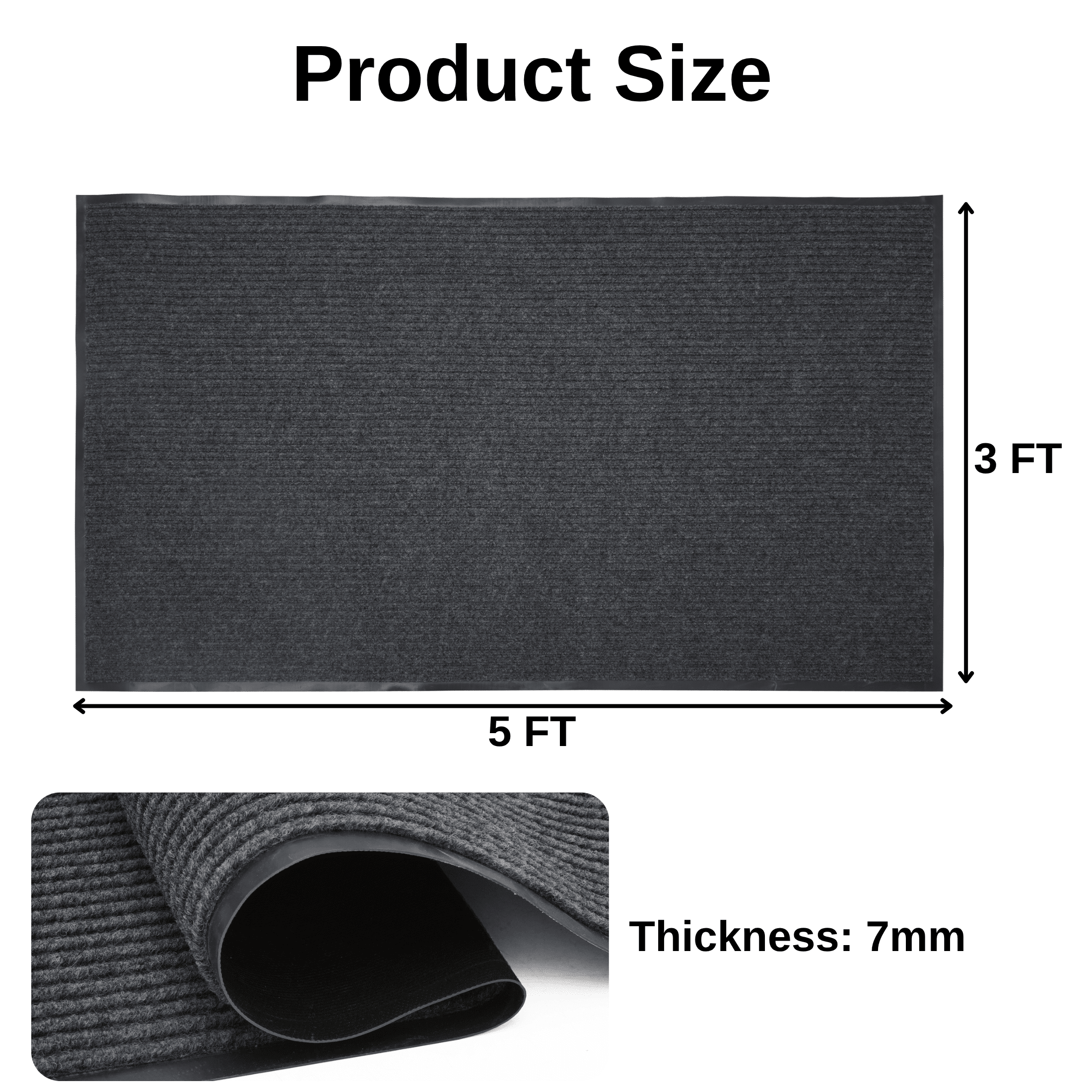 WANLISELL 3' x 5' Outdoor Mat, Non-Slip Water-Absorbent Large Doormat, Heavy Duty Entrance Mat for Home & Commercial Rug, Gray