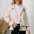 thumbnail image 2 of Fashion Fleece Jackets for Womens Winter Warm Plus Size Casual Solid Round Neck Pocket Hem Slit LooseTop Long Sleeve Parkas, 2 of 9