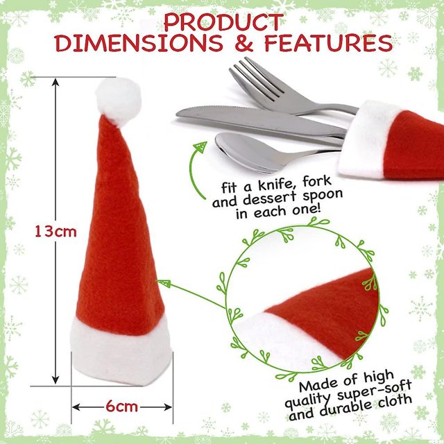 The Twiddlers Juego de 20 portacubiertos navideños en forma de minigorros de Papá Noel: decoración perfecta para fiestas y cenas navideñas