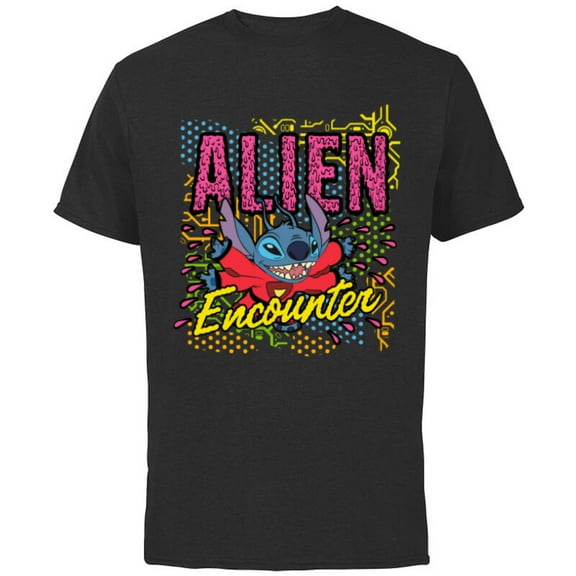 Disney Stitch Alien Encounter - Short Sleeve Cotton T-Shirt for Adults - Customized-Black