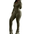 thumbnail image 2 of Womens 2 Piece Outfits Casual Sweatsuit Set Long Sleeve Zipper Crop Jacket Long Flare Pants Tracksuits Workout Set New Travel Sets for Women 2 Piece Fall Army Green XL, 2 of 7