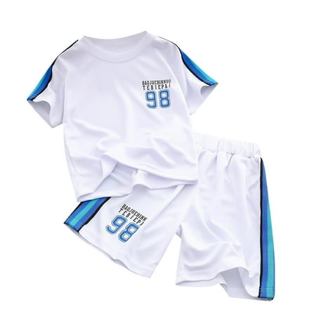 Fesfesfes Girls and Boys Clothes 2 Piece Children Breathable Sports Outfits Letter Print Shorts Set Short Sleeve T-Shirt + Shorts Summer Clothing Sets 3-16Years(White#1 8 Years)