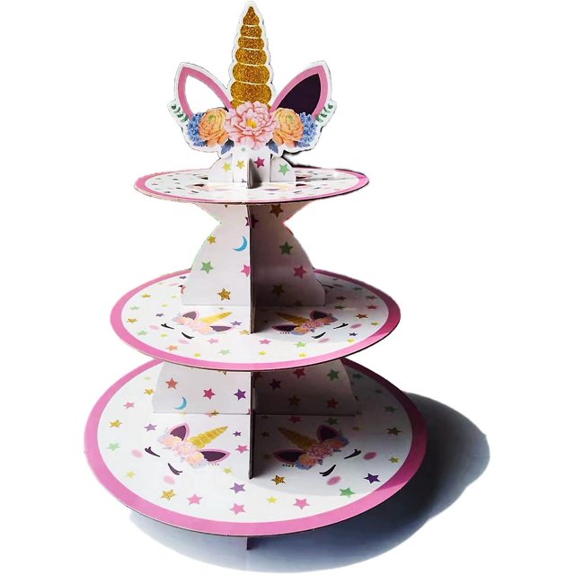 Suministros para fiesta de unicornio, soporte de exhibición para cupcakes de cartón, decoraciones para fiesta de unicornio, ideales para fiesta de cumpleaños, Baby Shower
